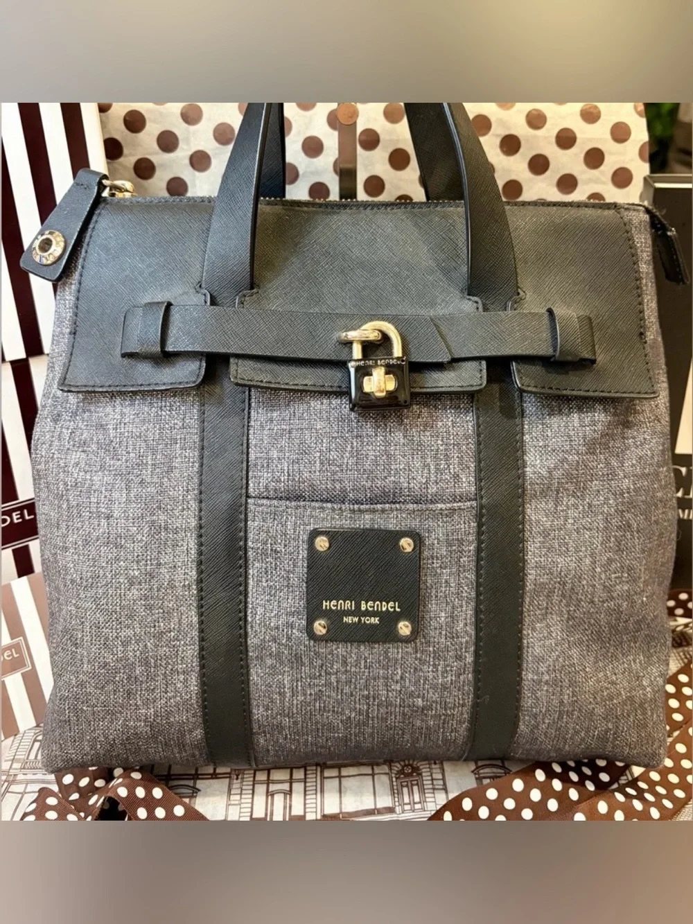 EUC!! HENRI BENDEL Jetsetter Convertible Backpack in Dark Gray & Black Leather